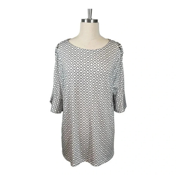 ABOVE AND BEYOND GEOMETRIC PRINT CRISSCROSS BELL SLEEVE BLACK WHITE SIZE XXL‎ - Picture 1 of 6